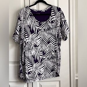 CATHERINES WOMENS TEE, PURPLE & WHITE , size 2X